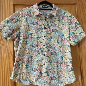 Atlanl Floral Button Front Shirt Cotton Retro Boho Camp Shirt Size Small